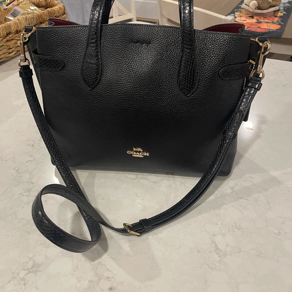 Coach Hanna Carryall Satchel Crossbody Snake-embossed with black pebbled leather - Picture 2 of 14